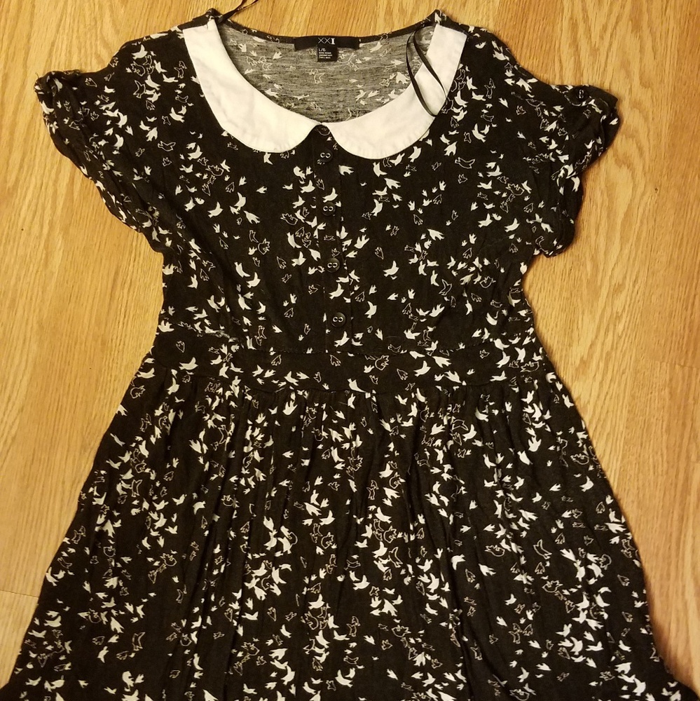 Peter Pan Collar Dress with Bird print